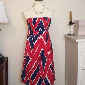 Anthropologie Strapless Red/White/Blue Dress Sz 6
